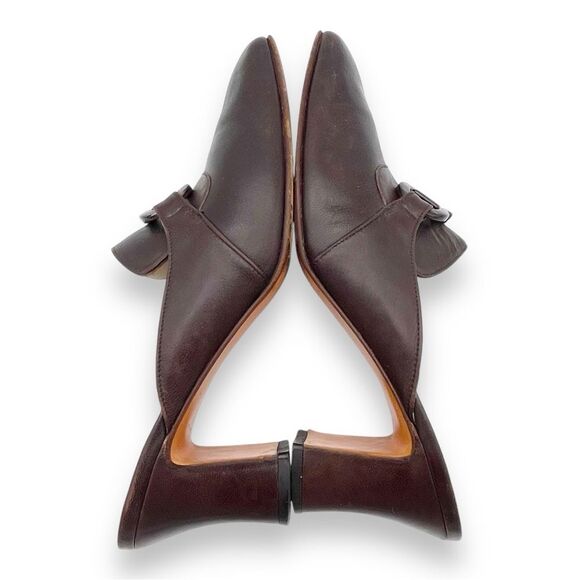 Vintage Salvatore Ferragamo Chocolate Brown Leather Square Toe Mules Size 8.5 - Picture 11 of 16